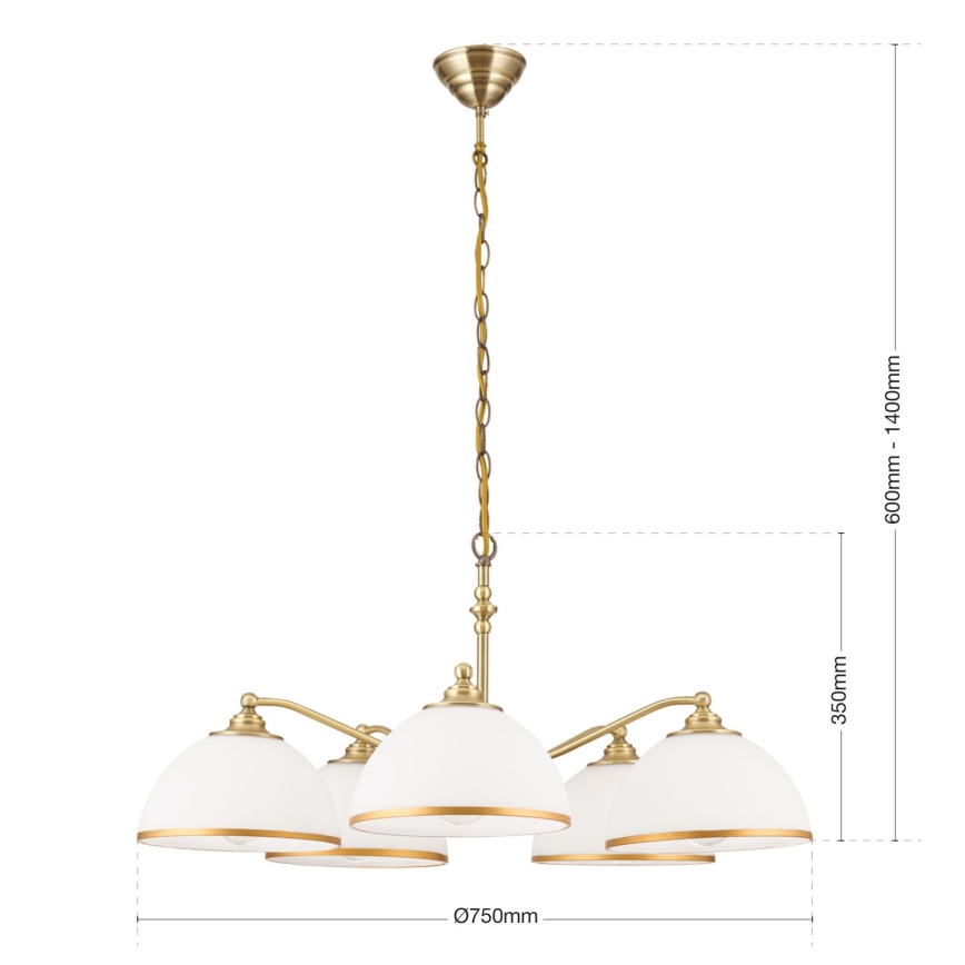 Chandelier on a chain OLD LAMP 5xE27/40W/230V d. 75 cm white/brass