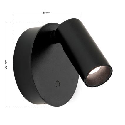 LED Dimmable Rechargeable Touch Wall-Mounted Spotlight LUXY LED/1W/5V 2200 mAh 2700/3000/4000K black