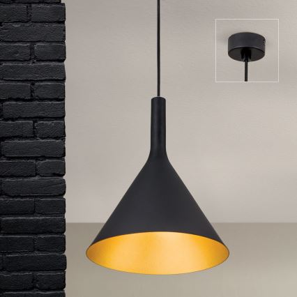 Pendant light on cable GUNDA 1xE27/60W/230V Ø 25 cm black/gold