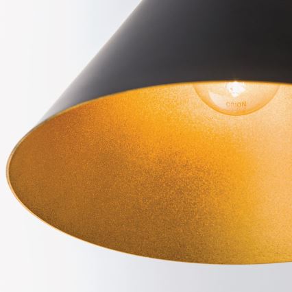 Pendant light on cable GUNDA 1xE27/60W/230V Ø 25 cm black/gold