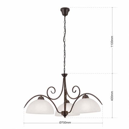 RULA Chain-hung Chandelier 3xE27/40W/230V Ø 70 cm white/bronze