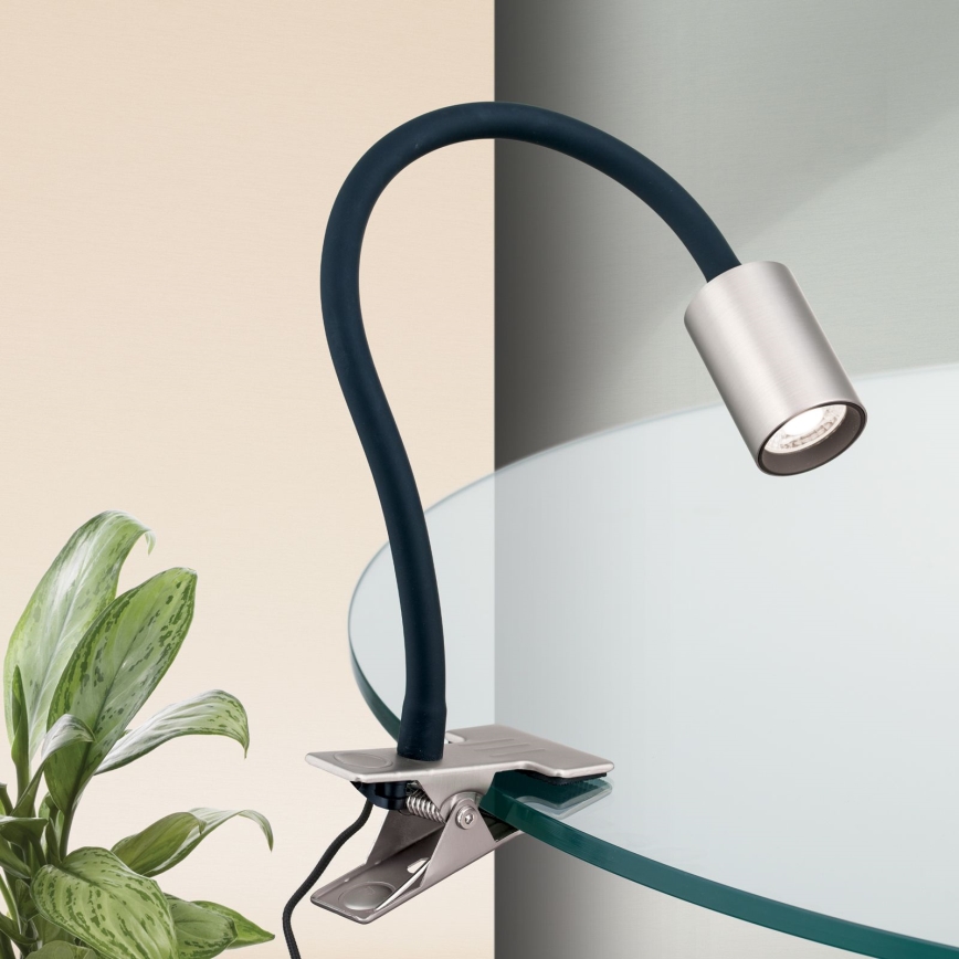 LED Flexible table lamp with clip KURT LED/5W/230V silver