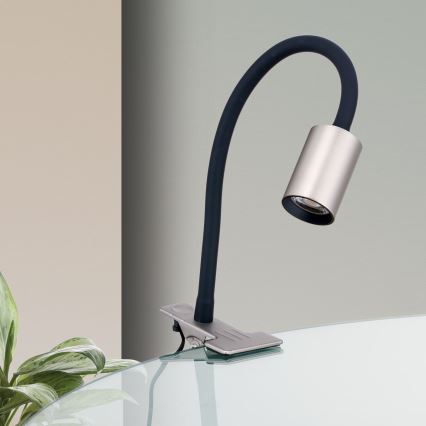 LED Flexible table lamp with clip KURT LED/5W/230V silver