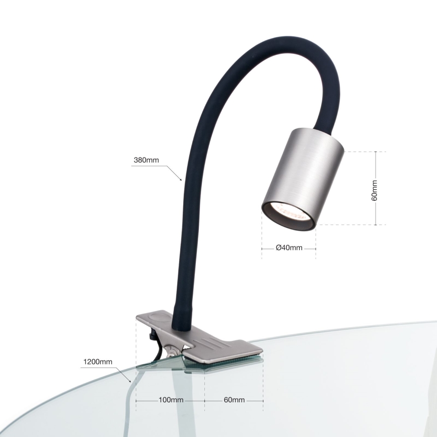 LED Flexible table lamp with clip KURT LED/5W/230V silver