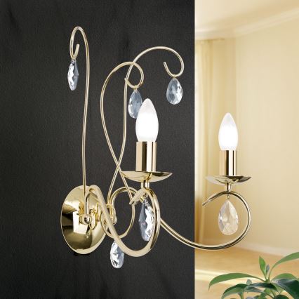Crystal wall light ALESSIA 2xE14/40W/230V gold