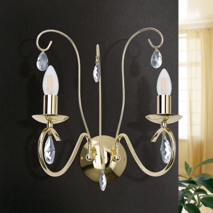 Crystal wall light ALESSIA 2xE14/40W/230V gold