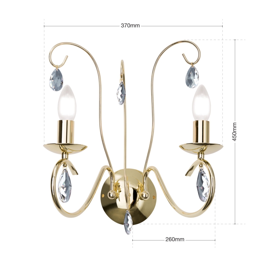 Crystal wall light ALESSIA 2xE14/40W/230V gold