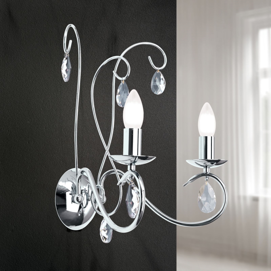 Crystal wall light ALESSIA 2xE14/40W/230V shiny chrome