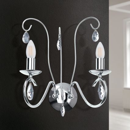Crystal wall light ALESSIA 2xE14/40W/230V shiny chrome