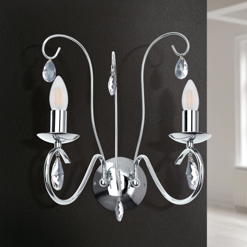 Crystal wall light ALESSIA 2xE14/40W/230V shiny chrome