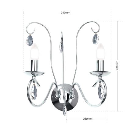 Crystal wall light ALESSIA 2xE14/40W/230V shiny chrome