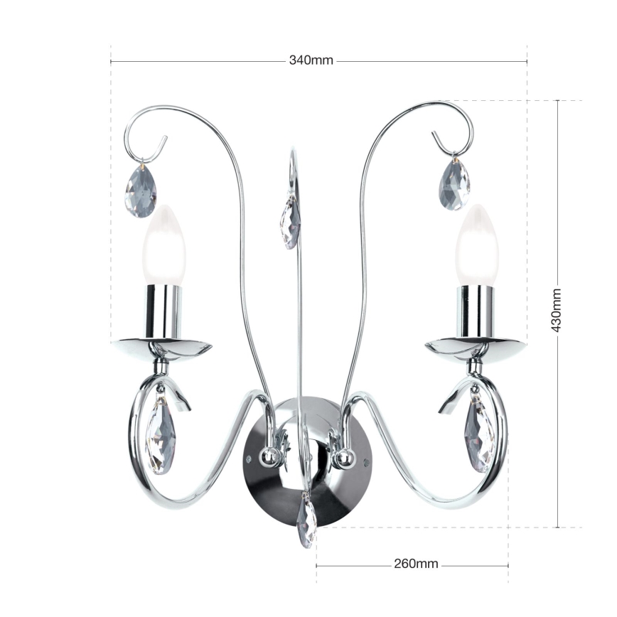 Crystal wall light ALESSIA 2xE14/40W/230V shiny chrome