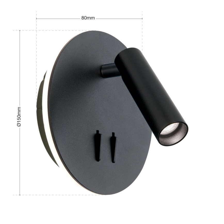 LED Wall spotlight LENNY LED/6W/230V + LED/3W black