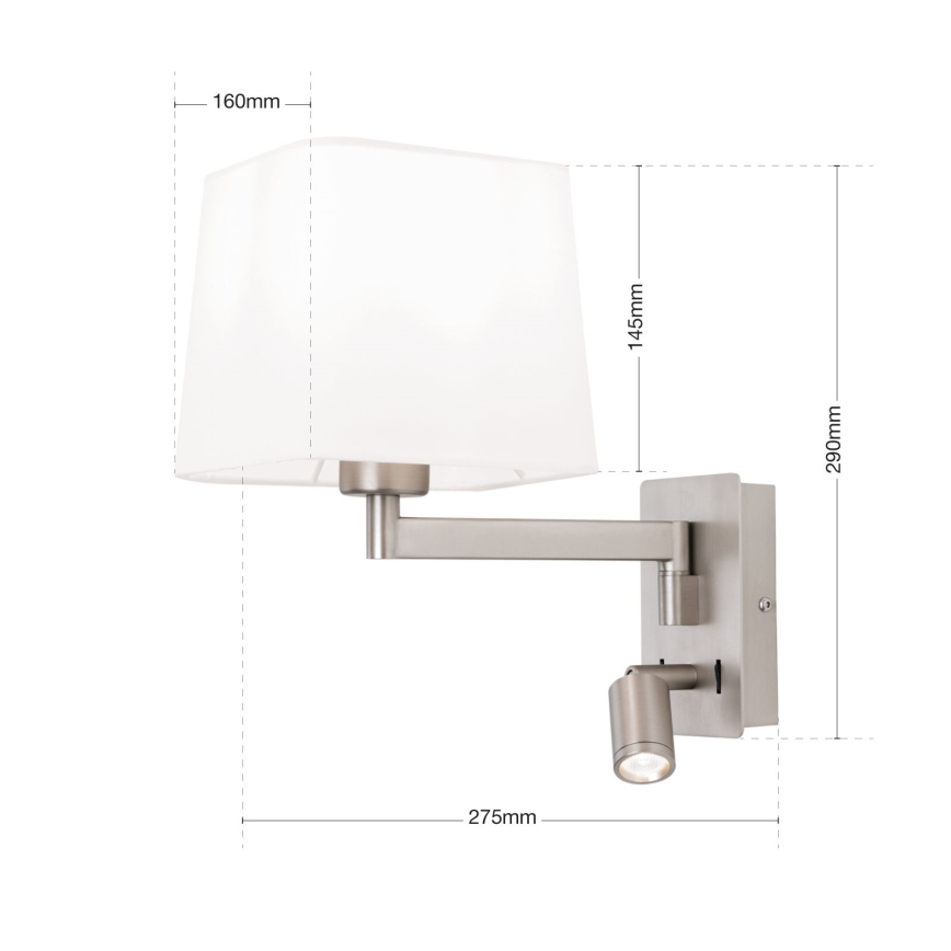 LED Wall lamp CARLTON 1xE27/40W/230V + LED/3W white/matte chrome