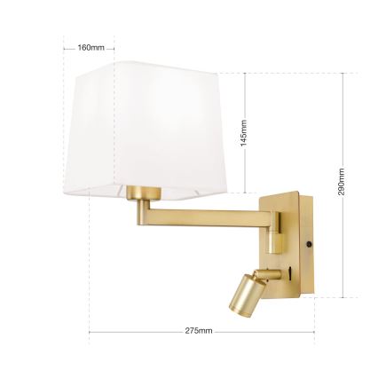LED Wall lamp CARLTON 1xE27/40W/230V + LED/3W white/gold