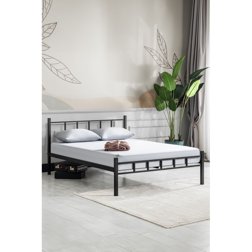 ORMEL 160 x 200 cm Metal Double Bed, Black – 200 kg Load Capacity