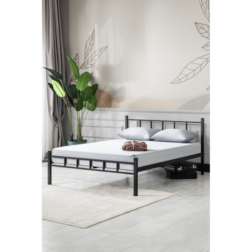 ORMEL Metal Double Bed 120x200 cm, Black, 120 kg Load Capacity
