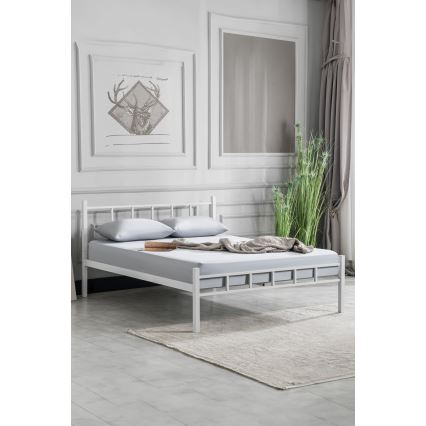 ORMEL Metal Double Bed 160x200 cm, White — 200 kg Load Capacity