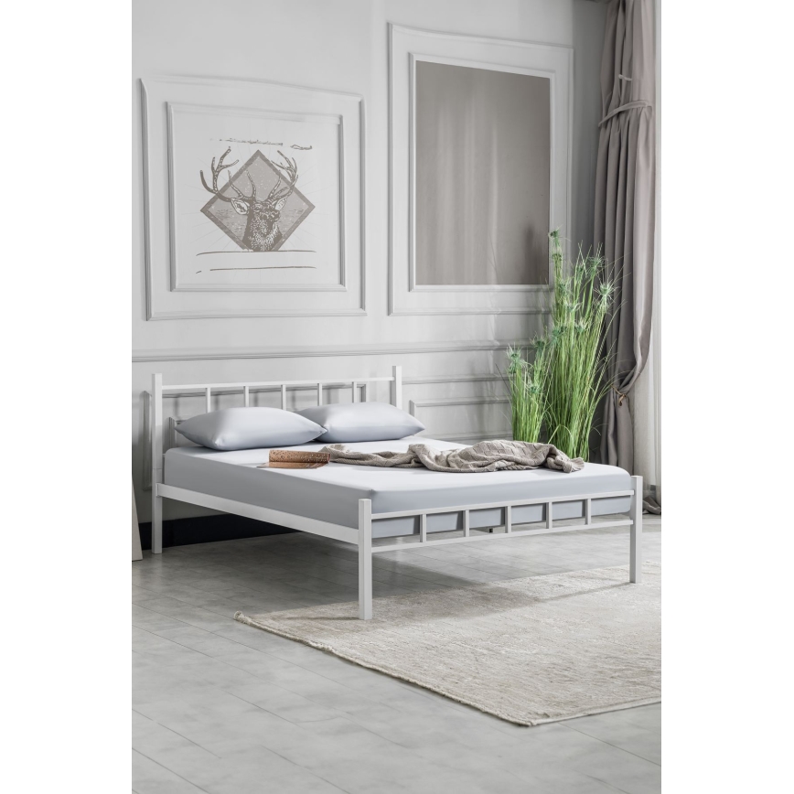 ORMEL Metal Double Bed 160x200 cm, White — 200 kg Load Capacity