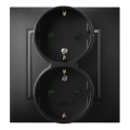 Ospel - ARIA Black Double Schuko Wall Socket with Frame 230V