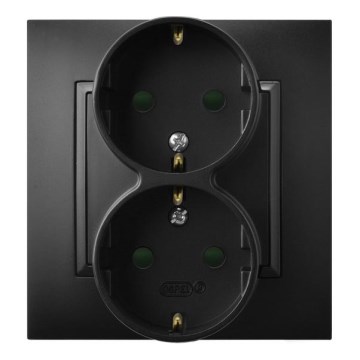 Ospel - ARIA Black Double Schuko Wall Socket with Frame 230V
