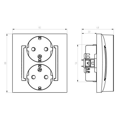 Ospel - ARIA Black Double Schuko Wall Socket with Frame 230V