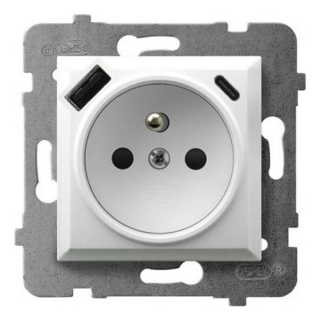 Ospel - Frameless household outlet 230V + 1xUSB-A + 1xUSB-C ARIA white