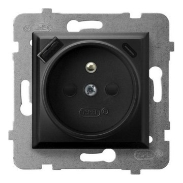 Ospel - Frameless wall socket 230V + 1xUSB-A + 1xUSB-C ARIA black