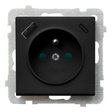Ospel - Frameless wall socket 230V + 1xUSB-A + 1xUSB-C SONATA black