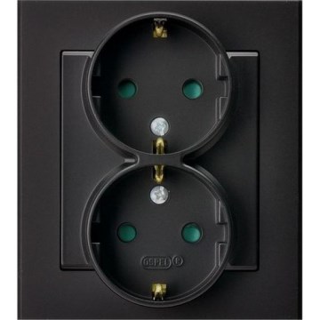 Ospel - SONATA Double 230V Schuko Household Socket with Frame, Black