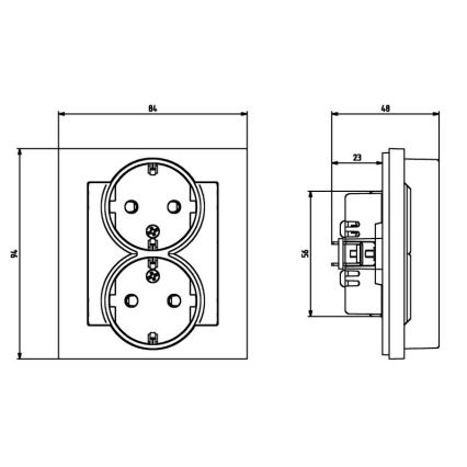 Ospel - SONATA Double 230V Schuko Household Socket with Frame, Black