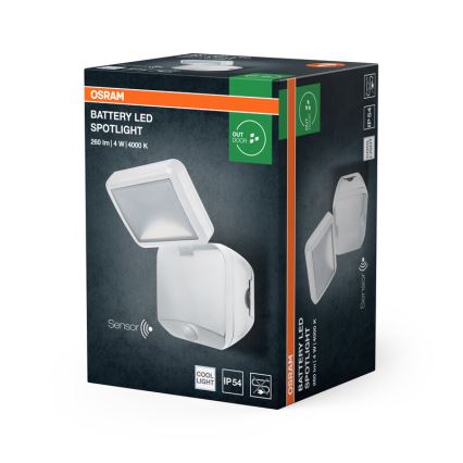 Osram - Battery-powered LED outdoor wall floodlight with sensor, 4W, 4xD, IP54