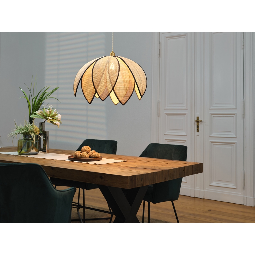Osram - Cable-suspended pendant light DECOR RATTAN 1xE27/15W/230V Ø 67 cm beige/black