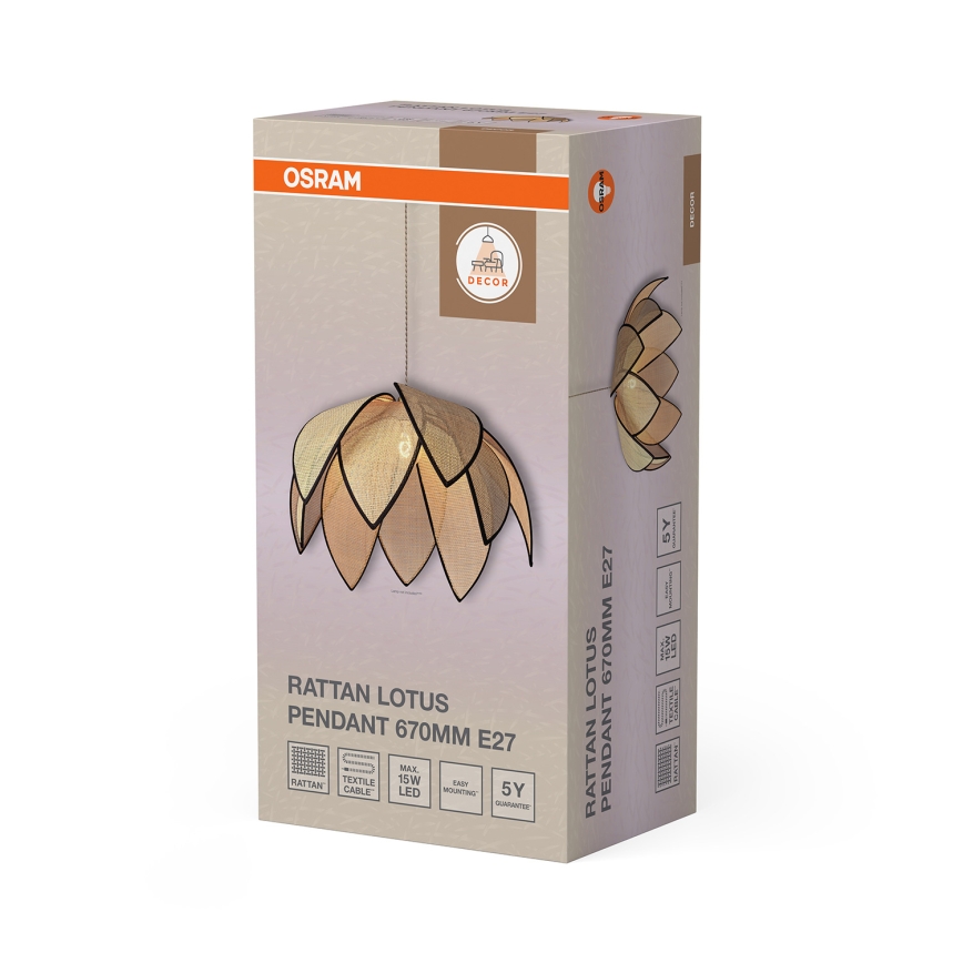 Osram - Cable-suspended pendant light DECOR RATTAN 1xE27/15W/230V Ø 67 cm beige/black