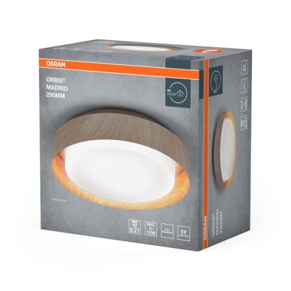 Osram - Ceiling light ORBIS MADRID 2xE27/10W/230V Ø 29 cm wood-effect finish