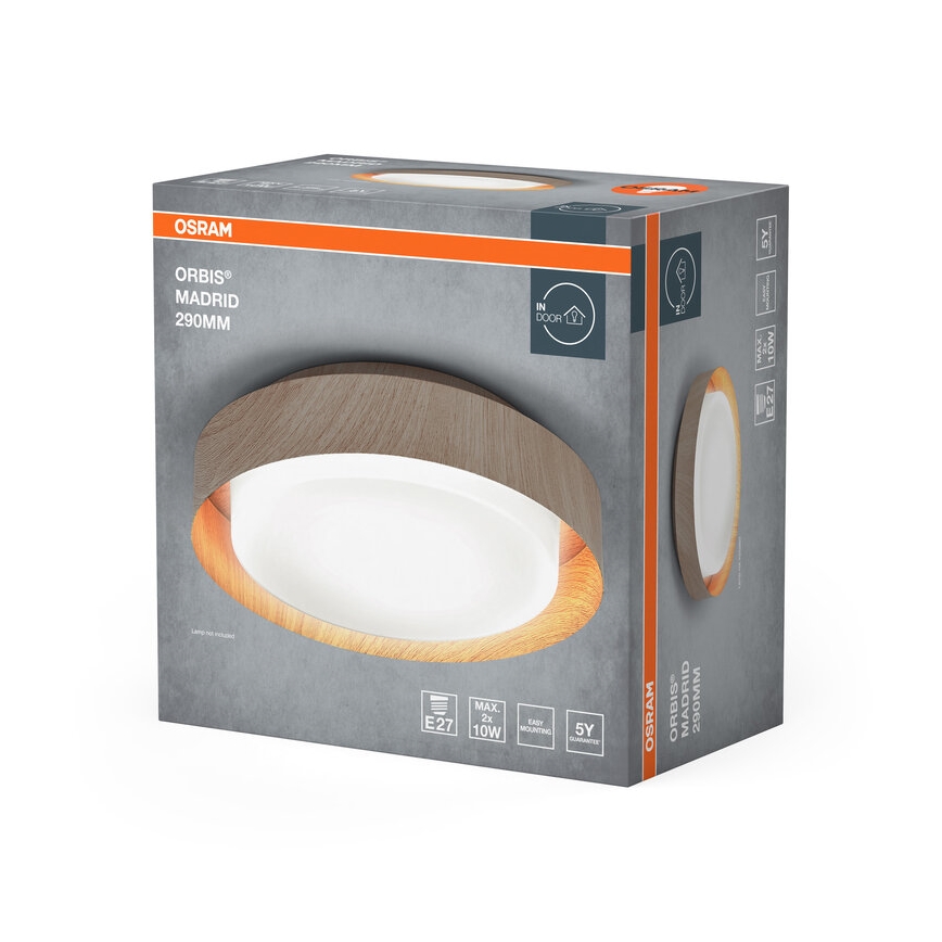 Osram - Ceiling light ORBIS MADRID 2xE27/10W/230V Ø 29 cm wood-effect finish