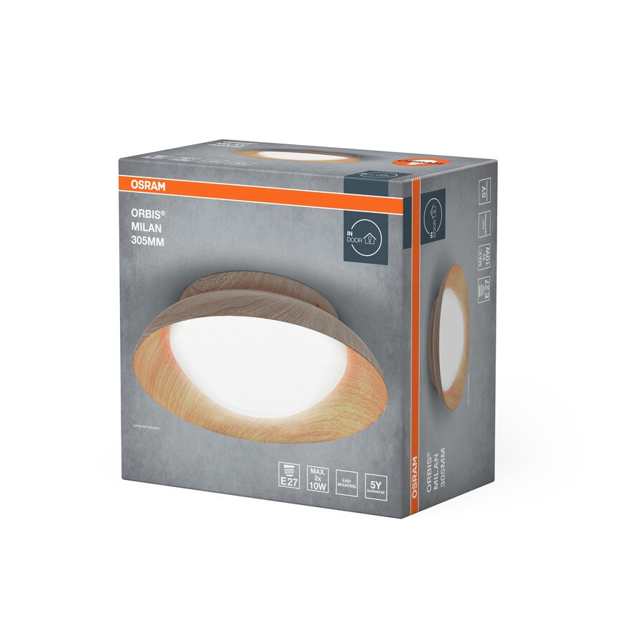 Osram - Ceiling light ORBIS MILAN 2xE27/10W/230V Ø 30.5 cm wood finish