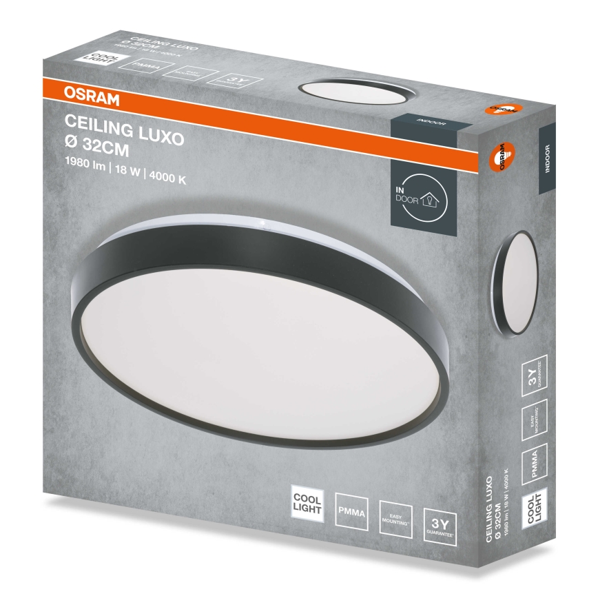 Osram - CEILING LUXO LED ceiling light, 18 W, 230 V, Ø 32 cm, black
