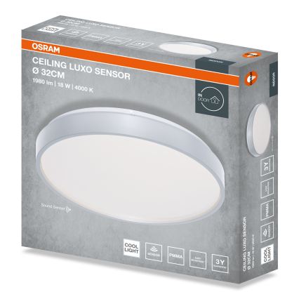 Osram - CEILING LUXO LED Ceiling Light with Dusk Sensor, 18 W / 230 V, Ø 32 cm, Silver