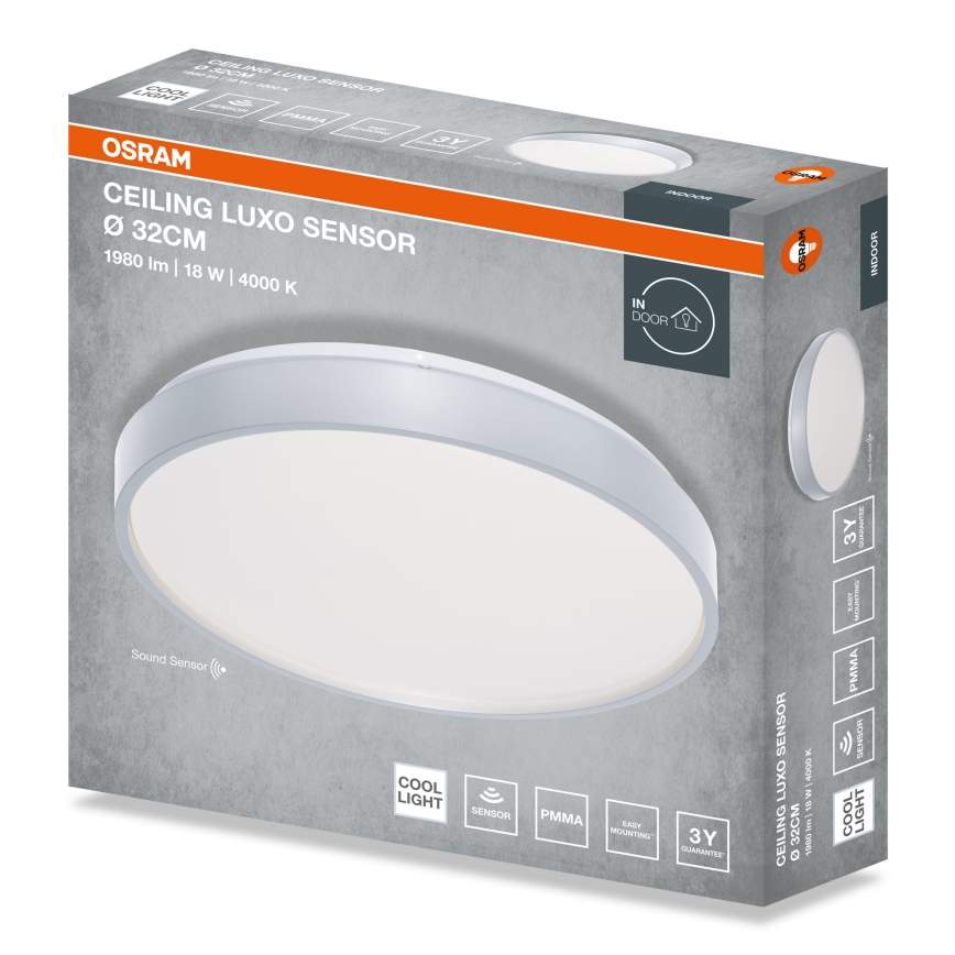 Osram - CEILING LUXO LED Ceiling Light with Dusk Sensor, 18 W / 230 V, Ø 32 cm, Silver