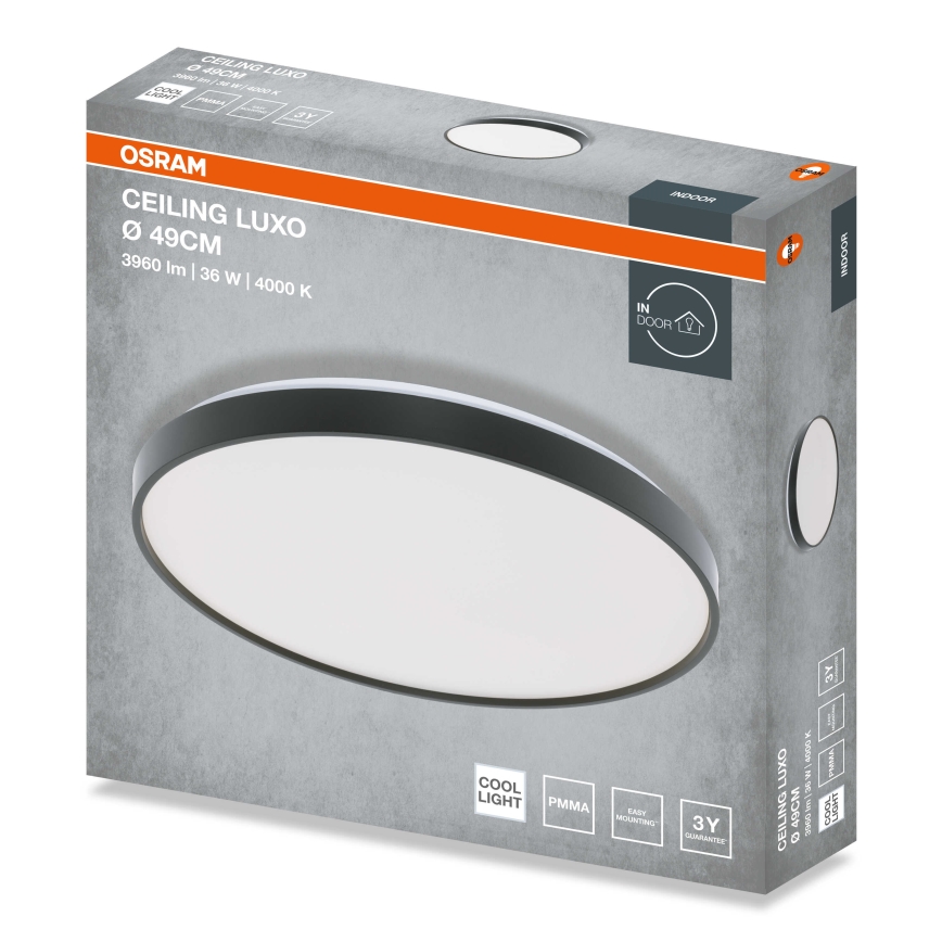 Osram - CEILING LUXO LED Ceiling Light, 36W, 230V, Ø 49 cm, Black