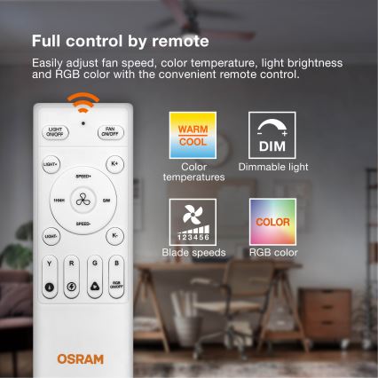 Osram - LED RGB Dimmable Ceiling Light with Fan CIERZO LED/35W/230V 3000-6500K + Remote Control