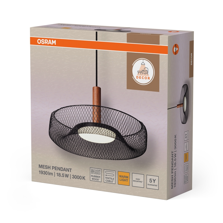 Osram - DECOR MESH LED pendant on cable, 18.5W/230V, Ø 40 cm, black/rubberwood