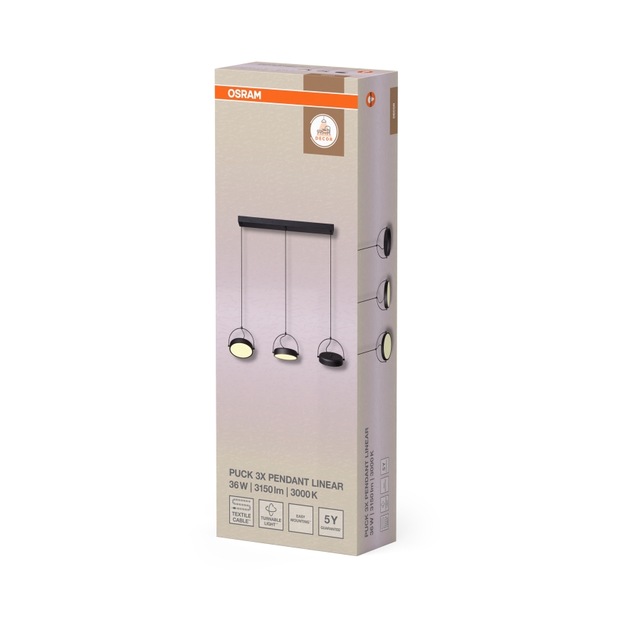 Osram - DECOR PUCK Cable-suspended LED Pendant 3xLED/12W/230V CRI 90 black