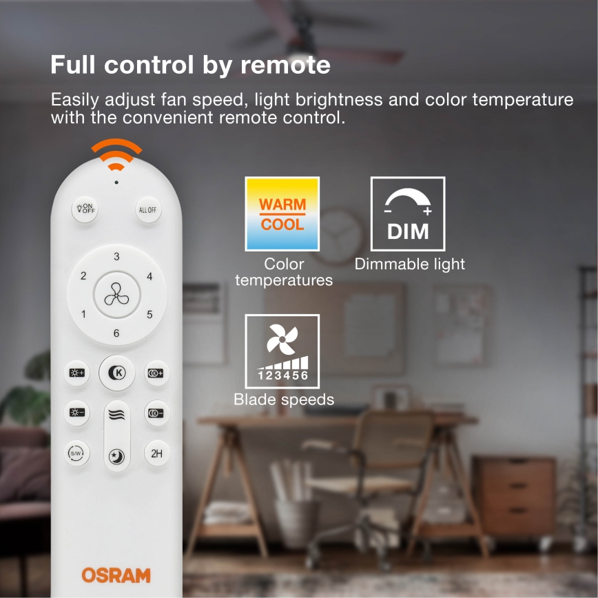 Osram - Dimmable LED Ceiling Fan FOHN LED/18W/230V 3000/4000/6500K + remote control