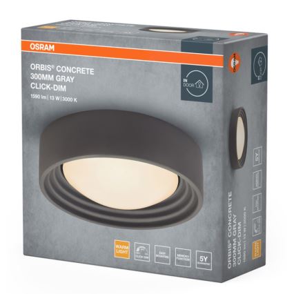 Osram - ORBIS CONCRETE LED Dimmable Ceiling Light, 13W/230V, Ø 30 cm, Grey/Concrete