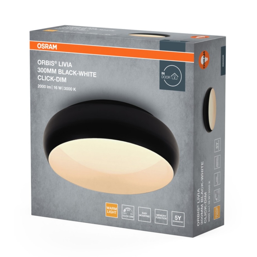 Osram - Dimmable LED Ceiling Light ORBIS LIVIA LED/16W/230V Ø 30 cm Black/White