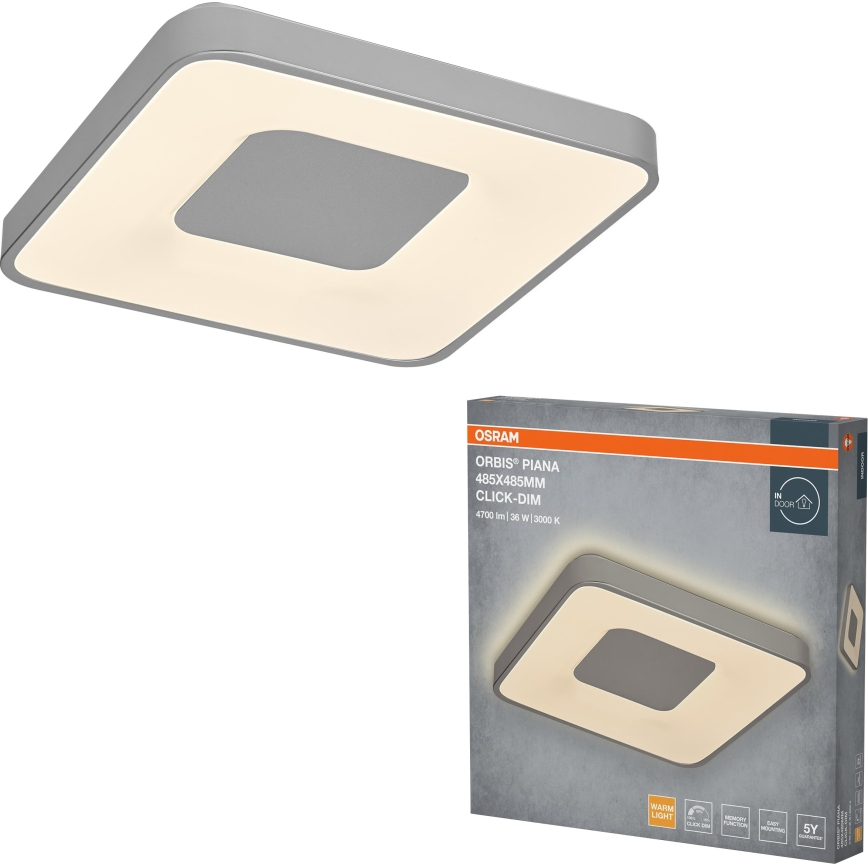Osram - Dimmable LED ceiling light ORBIS PIANA LED/36W/230V 48,5x48,5 cm silver