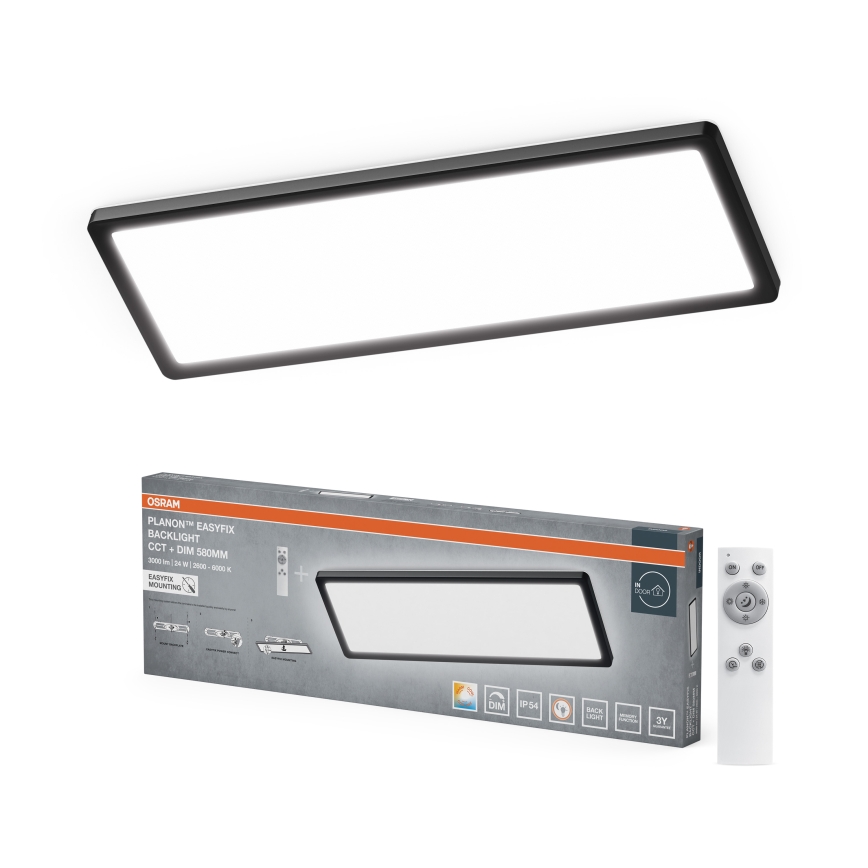 Osram - Dimmable LED bathroom ceiling light PLANON EASYFIX LED/24W/230V 2600-6000K 20x58 cm IP54 black + remote control