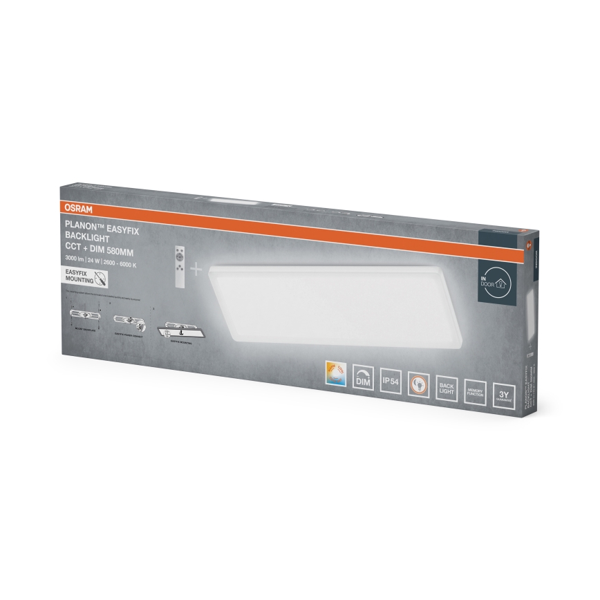 Osram - Dimmable LED bathroom ceiling light PLANON EASYFIX LED/24W/230V 2600-6000K 20x58 cm IP54 white + remote control
